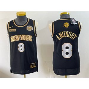Youth New York Knicks #8 OG Anunoby Black 2026 Finals & Eastern Conference Champions Patch Jersey