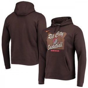 054f28e128344c28fb4e4090fa4b9bc3.jpeg Men's Portland Trail Blazers 2021 Brown City Edition Story Club Logo Pullover Hoodie