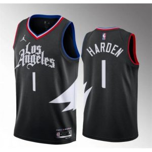 Men's Los Angeles Clippers #1 James Harden Black Statement Edition Stitched Jersey DMIK