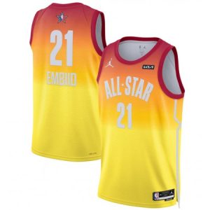 Men's 2023 All-Star #21 Joel Embiid Orange Game Swingman Stitched Basketball Jersey V5Z4