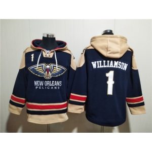 0a3b67f71bd0558bd1eae7eb7763b438.jpeg Men's New Orleans Pelicans #1 Zion Williamson Navy Ageless Must-Have Lace-Up Pullover Hoodie