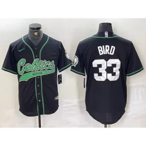 Men's Boston Celtics #33 Larry Bird Black With Patch Stitched Baseball Jersey 7DJ2