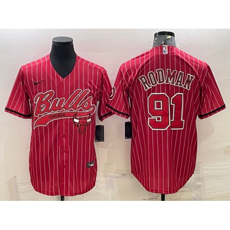 0a78427ff9373d30aed23321bd4f5637.jpeg Men's Chicago Bulls #91 Dennis Rodman Red With Patch Cool Base Stitched Baseball Jersey PGAZ