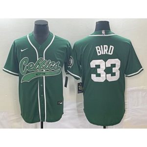 Men's Boston Celtics #33 Larry Bird Green Stitched Baseball Jersey 4DT9