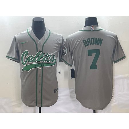 Men's Boston Celtics #7 Jaylen Brown Gray Stitched Baseball Jersey 0QE2