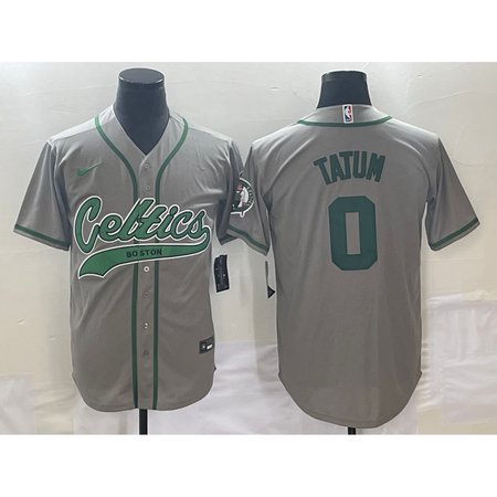 Men's Boston Celtics #0 Jayson Tatum Gray Stitched Baseball Jersey 76HW