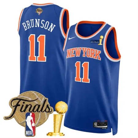 Youth New York Knicks #11 Jalen Brunson Blue 2026 Finals Patch And Finals Champions Patch Icon Edition Stitched Basketball Jersey