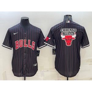 Men's Chicago Bulls Black Team Big Logo Cool Base Stitched Baseball Jersey 59P0