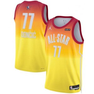 Men's 2023 All-Star #77 Luka Doncic Orange Game Swingman Stitched Basketball Jersey FJNT