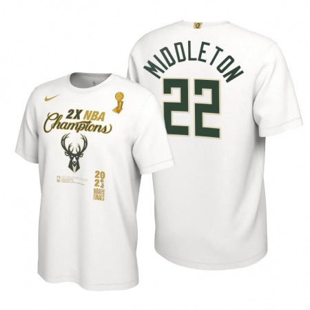 237920c3abed9a9d256b0358b2cb0069.jpeg Men's Milwaukee Bucks #22 Khris Middleton 2021 White Finals Champions Locker Room T-Shirt