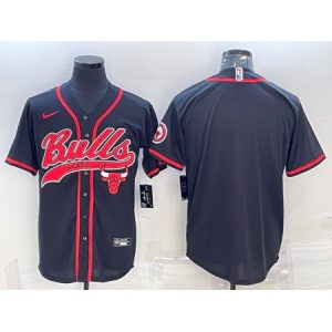 Men's Chicago Bulls Blank Black Cool Base Stitched Baseball Jersey JSZA