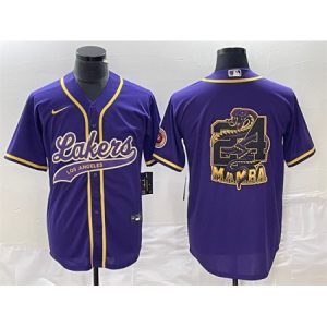 Men's Los Angeles Lakers Purple #24 Mamba Big Logo Cool Base Stitched Baseball Jersey Q64F
