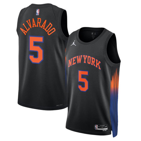2566127fc0d2e0f3d5ecc5c85953f3af.jpeg Youth New York Knicks #5 Jose Alvarado Black Stitched Basketball Jersey