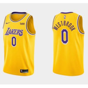 Men's Los Angeles Lakers #0 Russell Westbrook Yellow Stitched Basketball Jersey KNFU