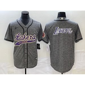 Men's Los Angeles Lakers Gray Team Big Logo Cool Base With Patch Stitched Baseball Jersey 2DHF