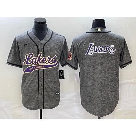 Men's Los Angeles Lakers Gray Team Big Logo Cool Base With Patch Stitched Baseball Jersey 2DHF