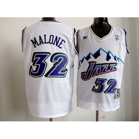 Jazz #32 Karl Malone White Throwback Stitched NBA Jersey 1Q0L