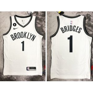 Men's Brooklyn Nets #1 Mikal Bridges White Stitched Basketball Jersey N5GM