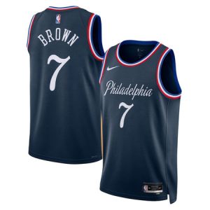 Youth Philadelphia 76ers #7 Jaylen Brown Navy Swingman City Edition Jersey