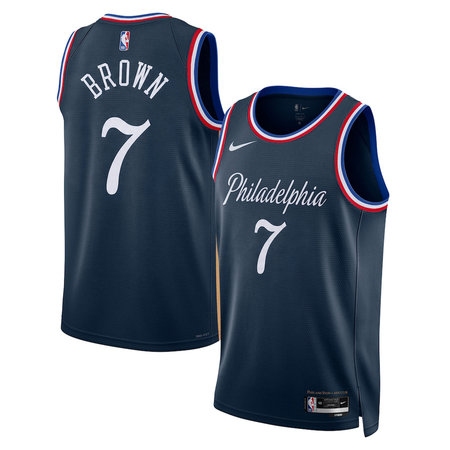 31185e821b1f0c673b3574ad11522dc4.jpeg Men's Philadelphia 76ers #7 Jaylen Brown Navy Swingman City Edition Jersey