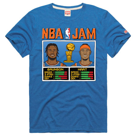 Men's New York Knicks Josh Hart & Jalen Brunson Homage Blue 2026 NBA Finals Champions Jam Tri-Blend T-Shirt