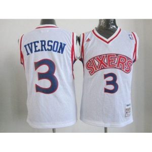 Youth Philadelphia 76ers #3 Allen Iverson White Throwback NBA Jersey