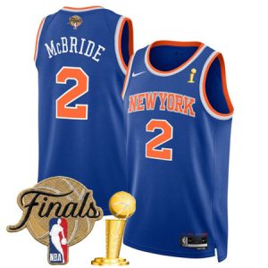 Men's New York Knicks #2 Miles McBride Blue 2026 Finals Patch And Finals Champions Patch Icon Edition Stitched Basketball Jersey