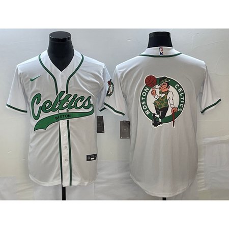 Men's Boston Celtics White Team Big Logo With Patch Stitched Baseball Jersey 5V3R
