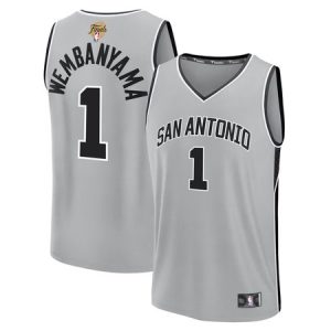 Men's San Antonio Spurs #1 Victor Wembanyama Silver 2026 NBA Finals Patch Fast Break Statement Edition Jersey