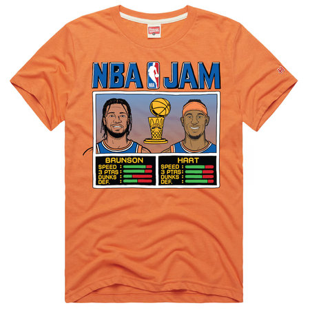 Men's New York Knicks Josh Hart & Jalen Brunson Homage Orange 2026 NBA Finals Champions Jam Tri-Blend T-Shirt