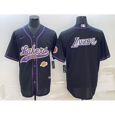 Men's Los Angeles Lakers Black Big Logo With Patch Cool Base Stitched Baseball Jersey UTS1