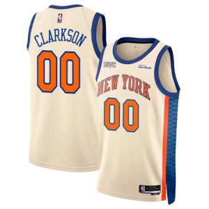 Men's New York Knicks #00 Jordan Clarkson Cream Stitched Basketball Jersey