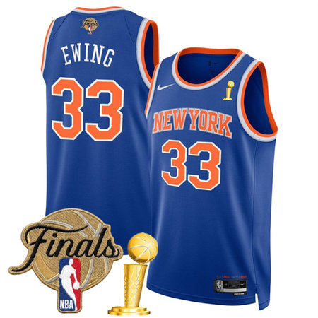 Men's New York Knicks #33 Patrick Ewing Blue 2026 Finals Patch And Finals Champions Patch Icon Edition Stitched Basketball Jersey