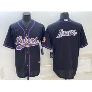 Men's Los Angeles Lakers Black Big Logo Cool Base Stitched Baseball Jersey 3Y2O