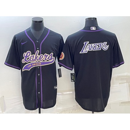 Men's Los Angeles Lakers Black Big Logo Cool Base Stitched Baseball Jersey 3Y2O