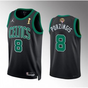 Men's Boston Celtics #8 Kristaps Porzingis Black 2024 Finals Champions Statement Edition Stitched Basketball Jersey GDQK
