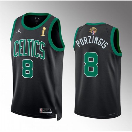 Men's Boston Celtics #8 Kristaps Porzingis Black 2024 Finals Champions Statement Edition Stitched Basketball Jersey GDQK