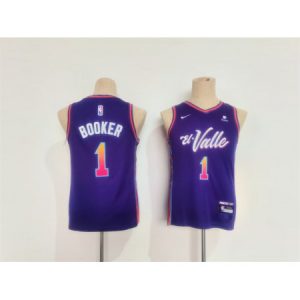 Youth Phoenix Suns #1 Devin Booker Purple City Edition Stitched Basketball Jersey HVGW