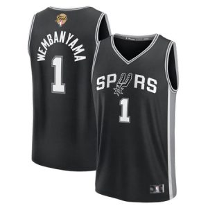 Youth San Antonio Spurs #1 Victor Wembanyama Black 2026 NBA Finals Patch Fast Break Icon Edition Jersey