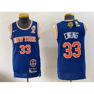 Men's New York Knicks #33 Patrick Ewing Blue 2026 Finals Champions Patch Jersey