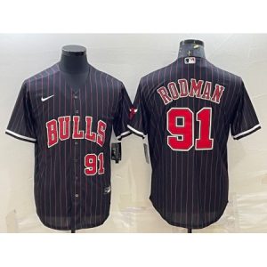 Men's Chicago Bulls #91 Dennis Rodman Black Cool Base Stitched Baseball Jersey DCSZ
