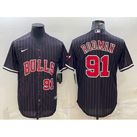 Men's Chicago Bulls #91 Dennis Rodman Black Cool Base Stitched Baseball Jersey DCSZ