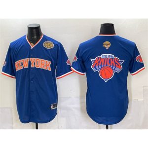 Youth New York Knicks Team Big Logo Royal 2026 Finals & Eastern Conference Champions Patch Stitched Baseball Jersey