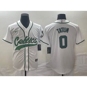 Men's Boston Celtics #0 Jayson Tatum White Stitched Baseball Jersey 3LP5