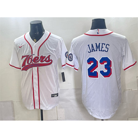 Men's Philadelphia 76ers #23 LeBron James White Cool Base Baseball Jersey