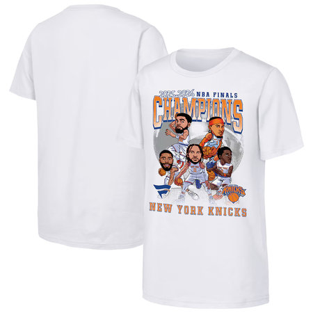 Men's New York Knicks White 2026 NBA Finals Champions Caricature T-Shirt