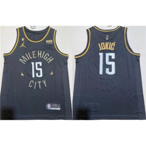 Men's Denver Nuggets #15 Nikola Jokic Black With NO.6 Patch Stitched Jersey J1ZJ