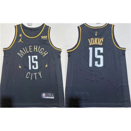 Men's Denver Nuggets #15 Nikola Jokic Black With NO.6 Patch Stitched Jersey J1ZJ