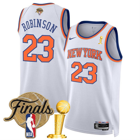 Youth New York Knicks #23 Mitchell Robinson White 2026 Finals Patch And Finals Champions Patch Association Edition Stitched Basketball Jersey