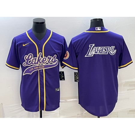 Men's Los Angeles Lakers Purple Big Logo Cool Base Stitched Baseball Jersey HP9U